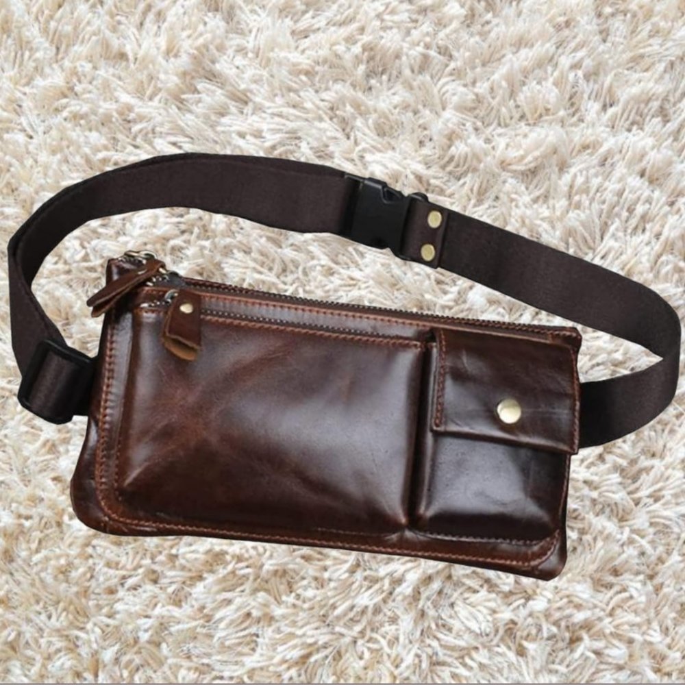 Fanny Pack Crossbody Bag Shoulder Leather Purse Travel Clutch Handbag Women Men - Picture 2 of 13